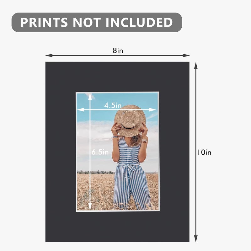 Somime 8x10 Precut Picture Mats,Black Mat 8x10 for 5x7 Photos with White Core Bevel Cut,Acid Free 8x10 Mats 5x7 Opening(10 Pack) - Image 3
